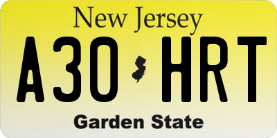 NJ license plate A30HRT