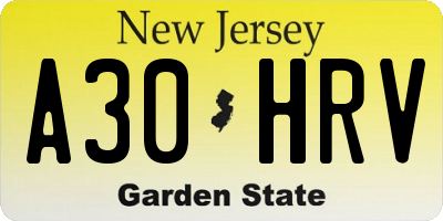 NJ license plate A30HRV