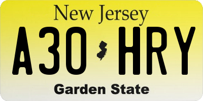 NJ license plate A30HRY