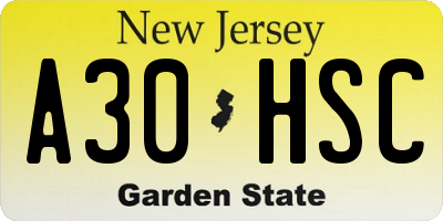 NJ license plate A30HSC