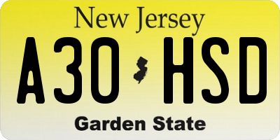 NJ license plate A30HSD