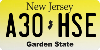 NJ license plate A30HSE