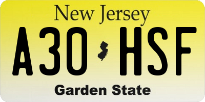 NJ license plate A30HSF