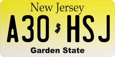 NJ license plate A30HSJ