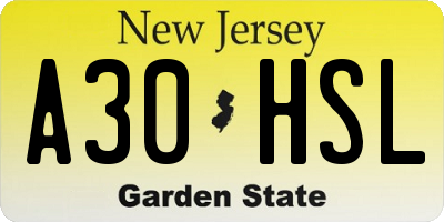 NJ license plate A30HSL