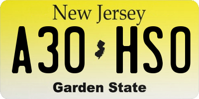 NJ license plate A30HSO