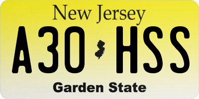 NJ license plate A30HSS