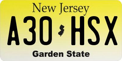 NJ license plate A30HSX