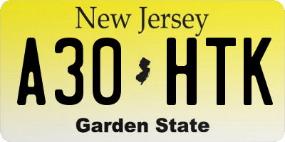 NJ license plate A30HTK