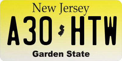 NJ license plate A30HTW