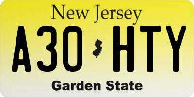 NJ license plate A30HTY