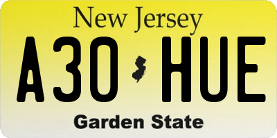 NJ license plate A30HUE