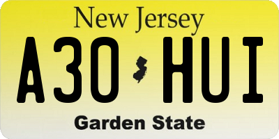 NJ license plate A30HUI