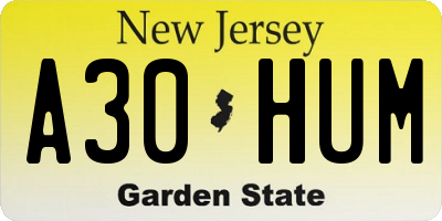 NJ license plate A30HUM