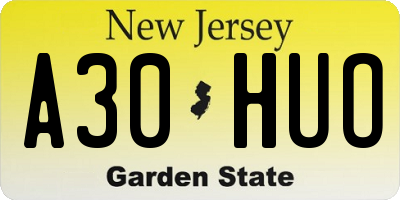 NJ license plate A30HUO