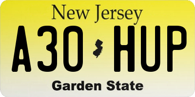 NJ license plate A30HUP