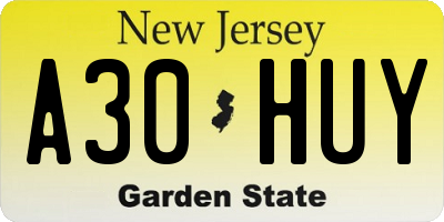 NJ license plate A30HUY
