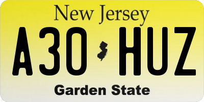 NJ license plate A30HUZ