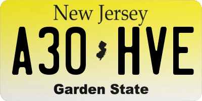 NJ license plate A30HVE