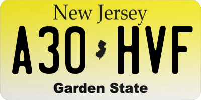 NJ license plate A30HVF