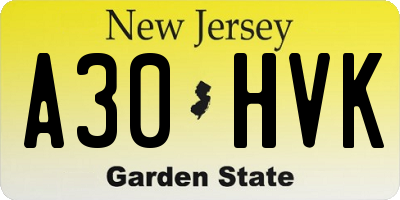 NJ license plate A30HVK