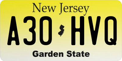 NJ license plate A30HVQ