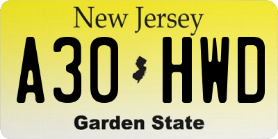 NJ license plate A30HWD
