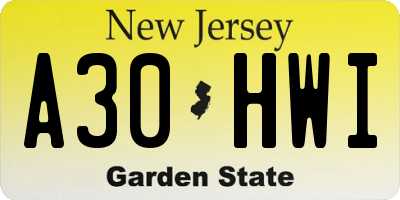 NJ license plate A30HWI