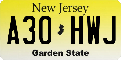 NJ license plate A30HWJ