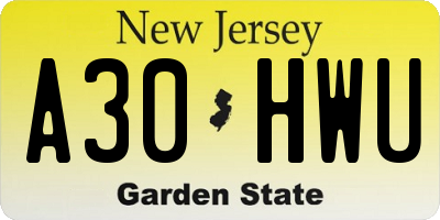 NJ license plate A30HWU
