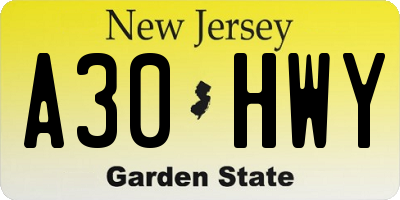 NJ license plate A30HWY