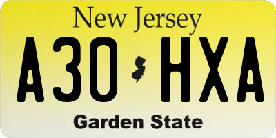 NJ license plate A30HXA