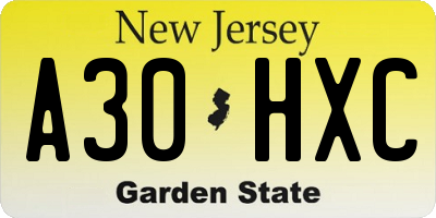 NJ license plate A30HXC