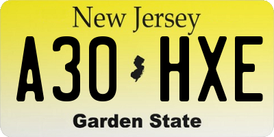 NJ license plate A30HXE