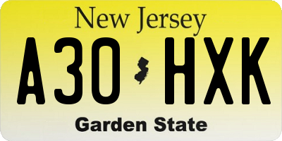 NJ license plate A30HXK