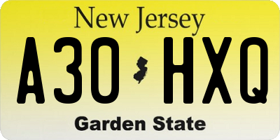 NJ license plate A30HXQ