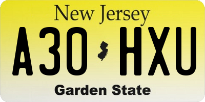 NJ license plate A30HXU