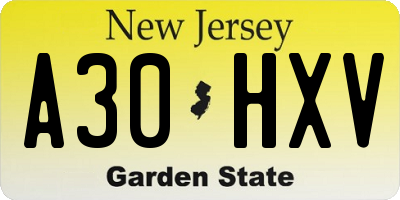 NJ license plate A30HXV