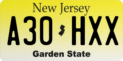NJ license plate A30HXX