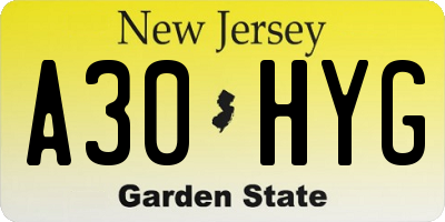 NJ license plate A30HYG
