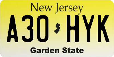 NJ license plate A30HYK