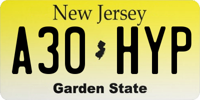 NJ license plate A30HYP