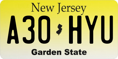 NJ license plate A30HYU