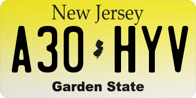 NJ license plate A30HYV