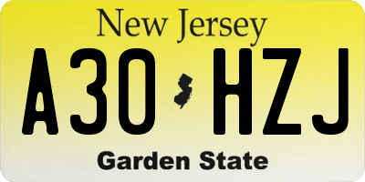 NJ license plate A30HZJ