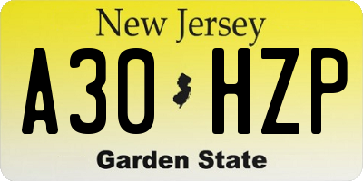 NJ license plate A30HZP