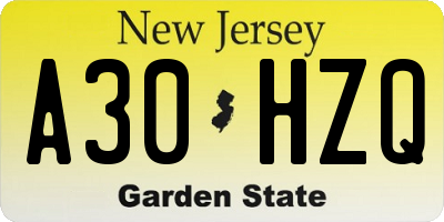 NJ license plate A30HZQ