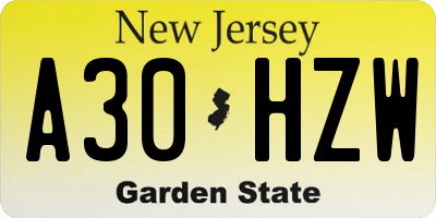 NJ license plate A30HZW