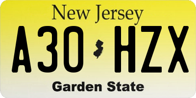 NJ license plate A30HZX