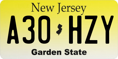NJ license plate A30HZY